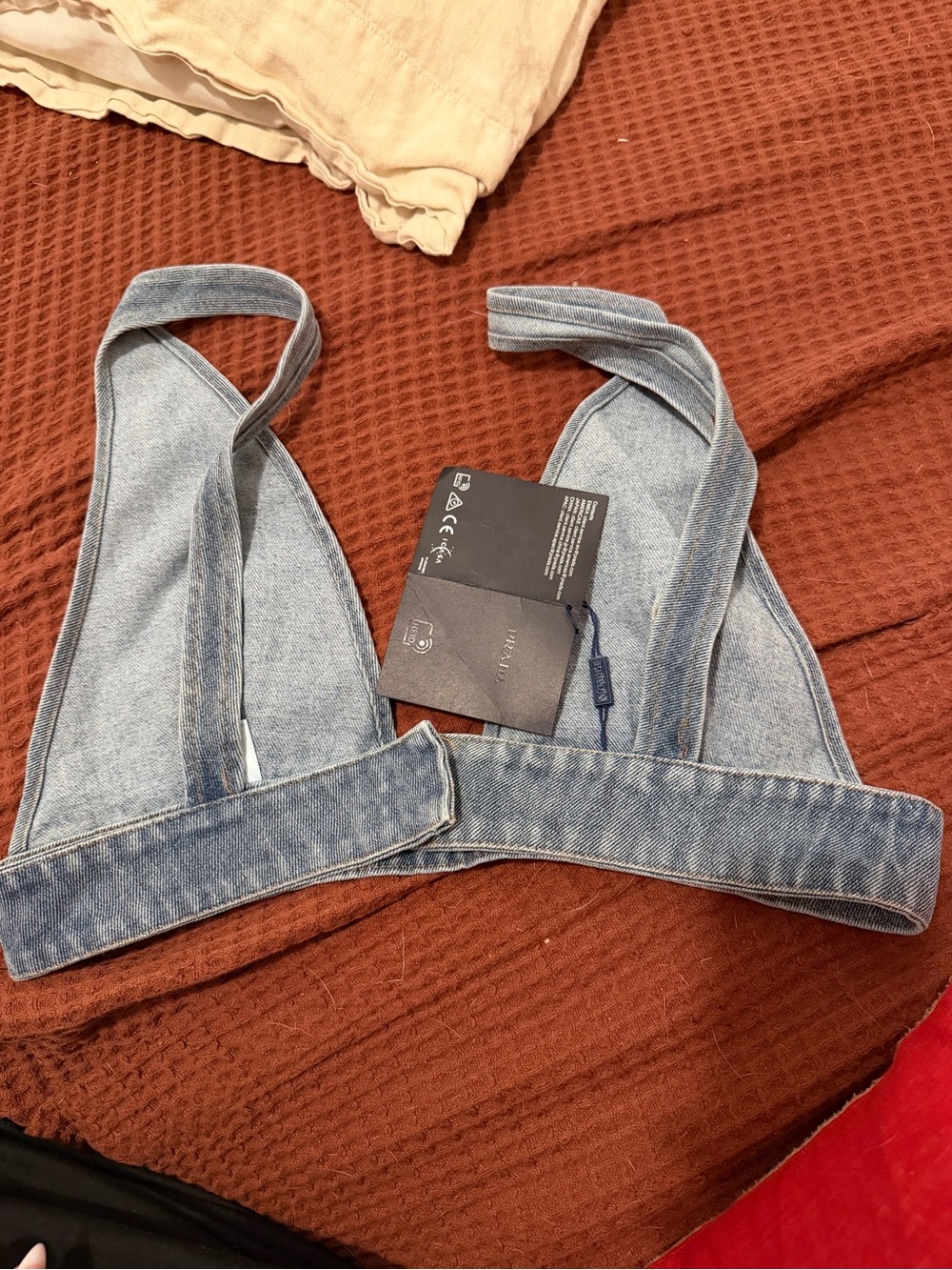 Prada Denim Triangle Bralette with Logo Plaque - Blue - Picture 4 of 8